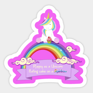 Happy cupcake eating unicorn design Sticker